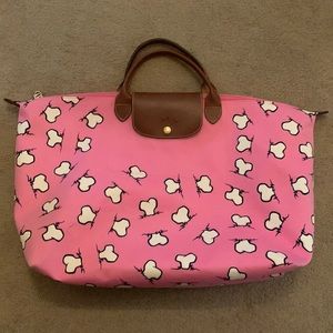 JEREMY SCOTT X LONGCHAMP PINK BONES LE PLIAGE TRAVEL BAG